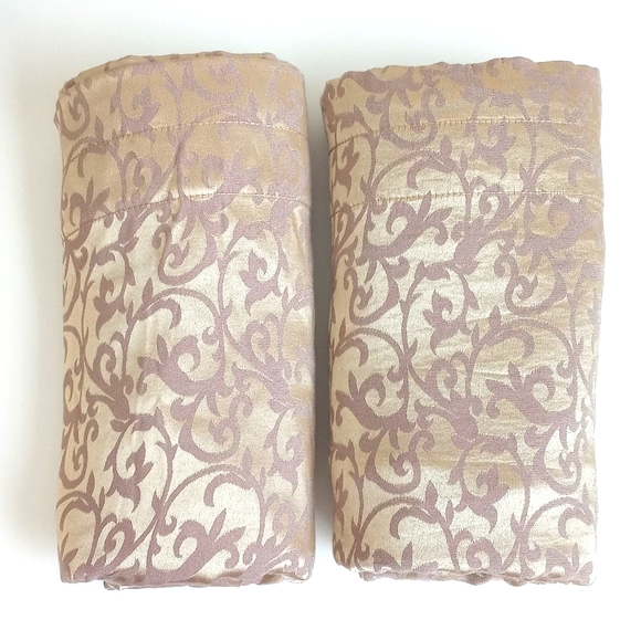 Set of 2 Art Deco Gold Shimmery (Damask) Viscose Curtain Panels 84" x 55" x2 - Picture 3 of 12
